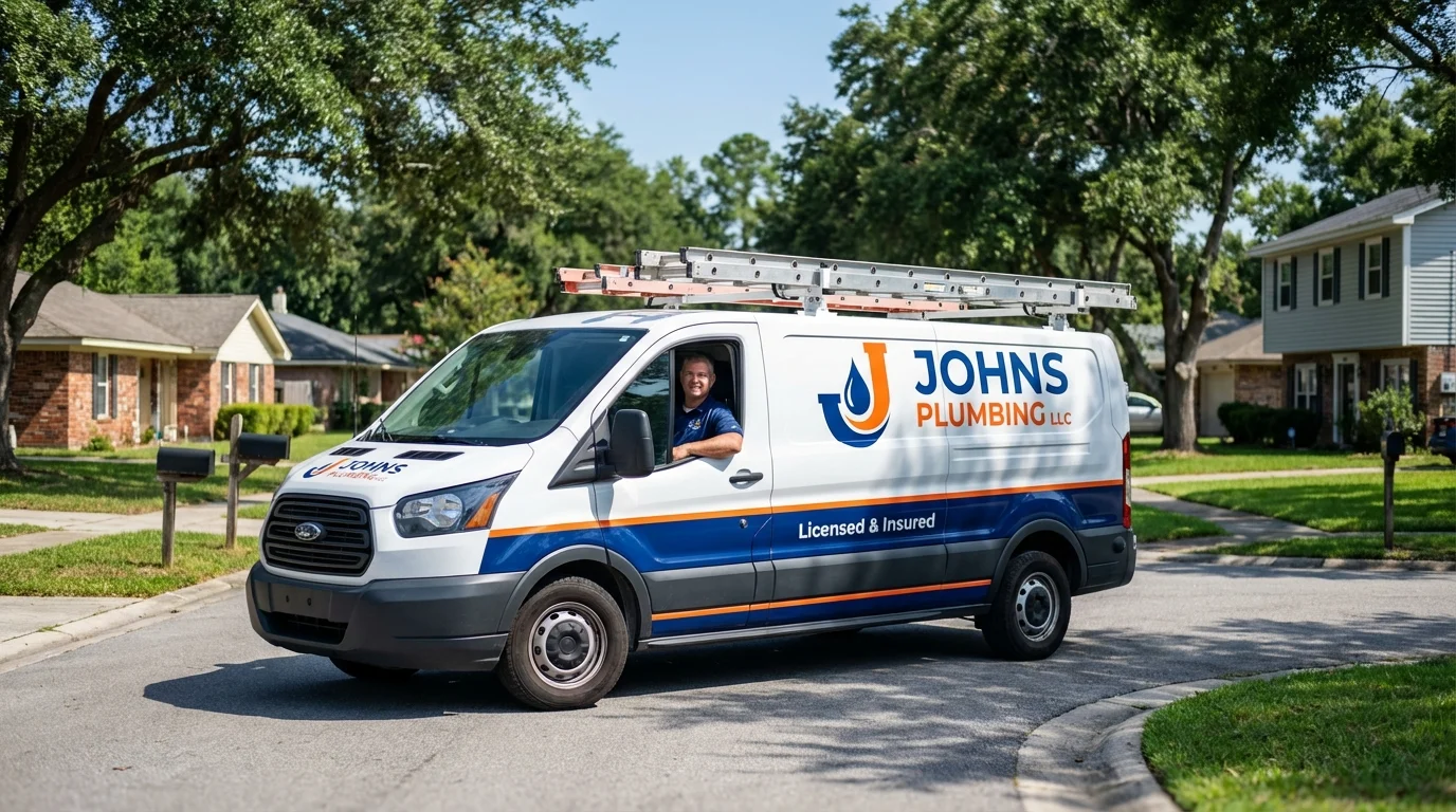 Johns Plumbing LLC service van in Little Neck, NY
