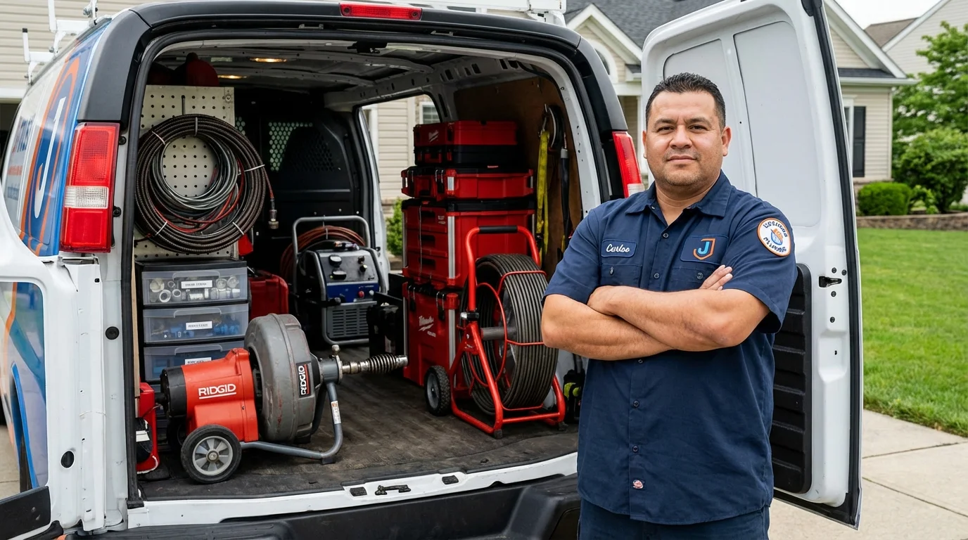 Professional drain cleaning equipment and Johns Plumbing LLC plumber in Little Neck