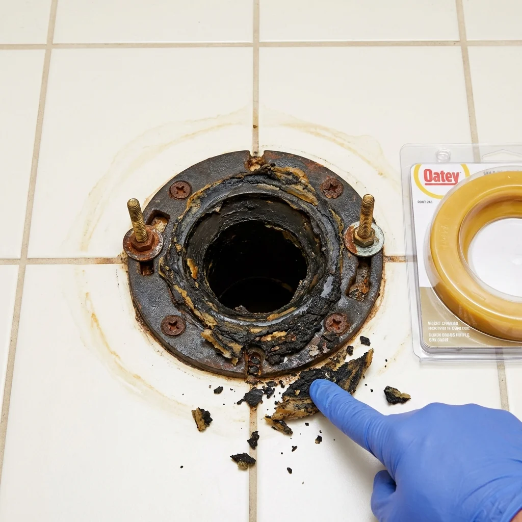 Failed wax ring showing water seepage at the base of a toilet in a Little Neck, NY home