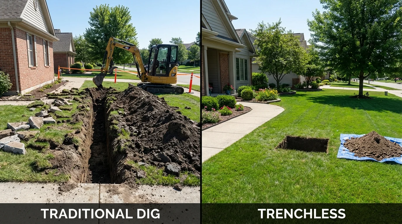 Trenchless sewer repair with minimal yard damage versus traditional excavation in Little Neck, NY